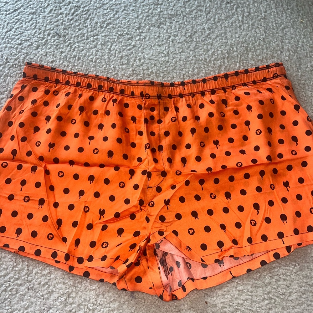 🆕 PINK Victoria's Secret Orange Polka Dot Halloween Silk Sleep Shorts Sz XXL